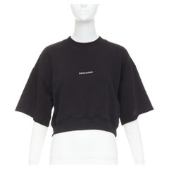 SAINT LAURENT 2016 black cotton vintage logo cropped boxy sweatshirt XS
