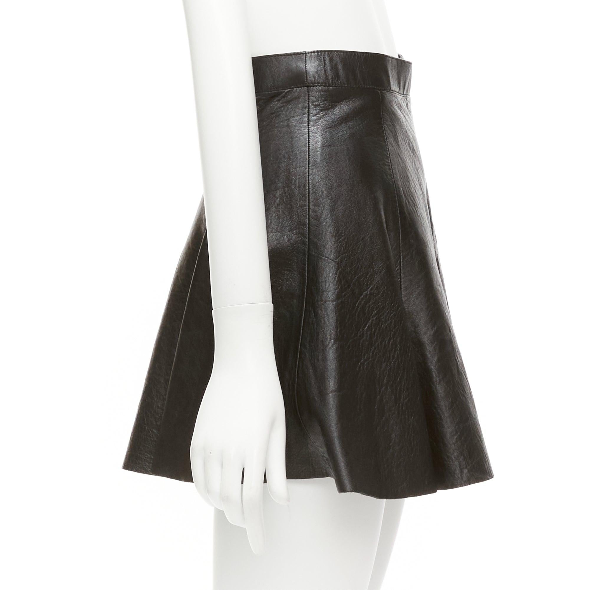 SAINT LAURENT 2016 black lambskin leather silk lined skater skirt FR34 XS For Sale 1