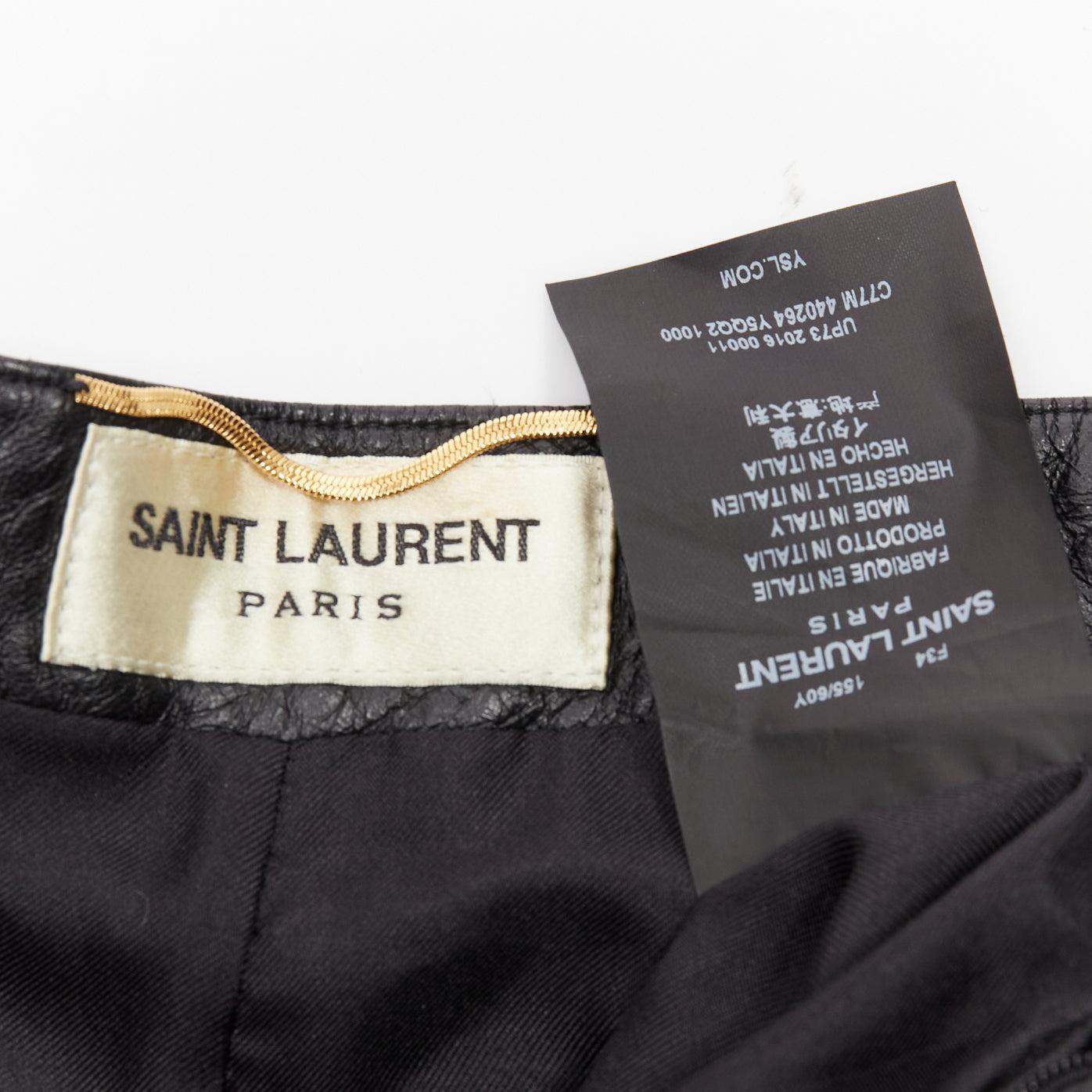 SAINT LAURENT 2016 black lambskin leather silk lined skater skirt FR34 XS For Sale 4