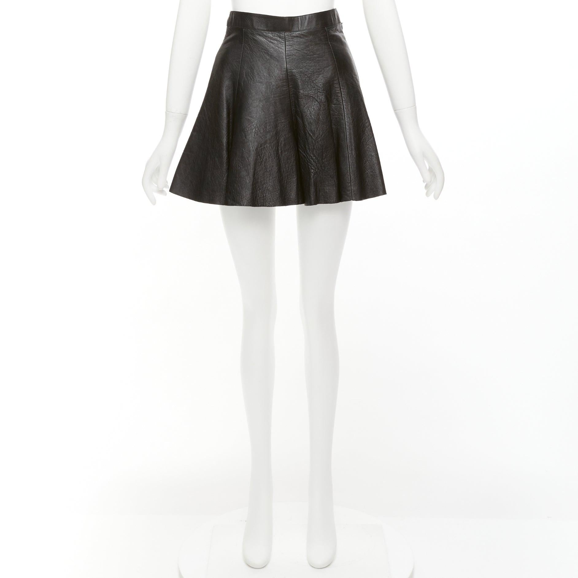 SAINT LAURENT 2016 black lambskin leather silk lined skater skirt FR34 XS For Sale 5