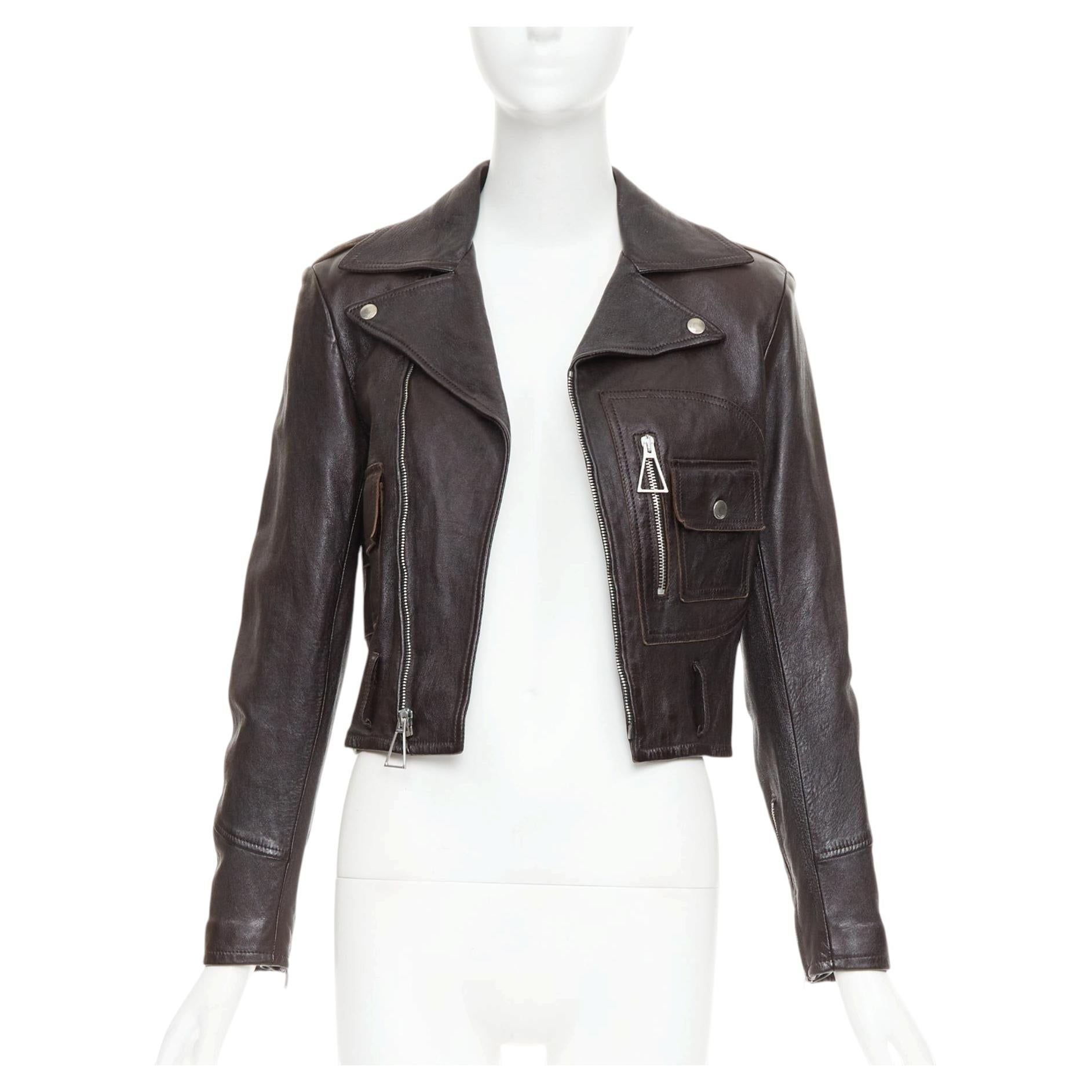 Pre-owned Saint Laurent 2016 Black Lambskin Triangular Zipper Cropped Biker Jacket Fr38