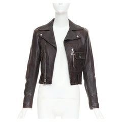 SAINT LAURENT 2016 black lambskin triangular zipper cropped biker jacket FR38