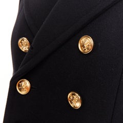 Saint Laurent 2016 – schwarzer Offiziersmantel aus Wolle mit goldenem Wappenknopf, Größe FR36