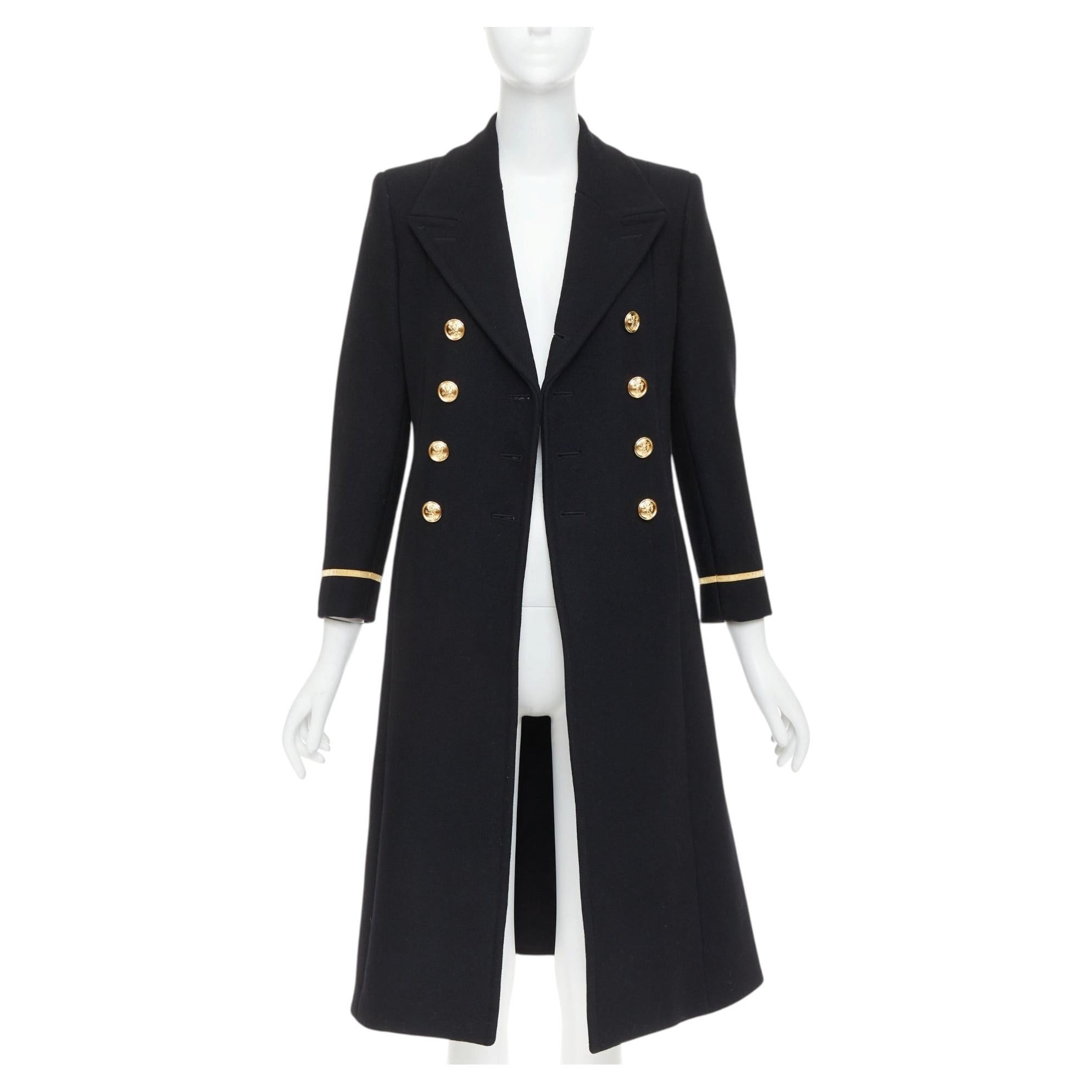 SAINT LAURENT 2016 black wool gold crest button military officer coat FR36