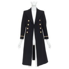 Saint Laurent 2016 – schwarzer Offiziersmantel aus Wolle mit goldenem Wappenknopf, Größe FR36