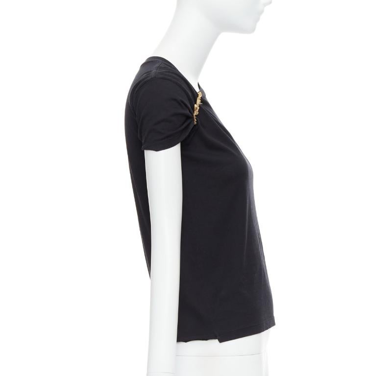 Women's SAINT LAURENT 2016 black YSL gold brooch asymmetric pull tshirt XS