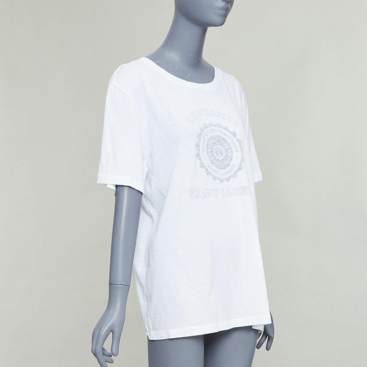 SAINT LAURENT 2016 cream universite print oversized reversed tshirt XL Gris en venta