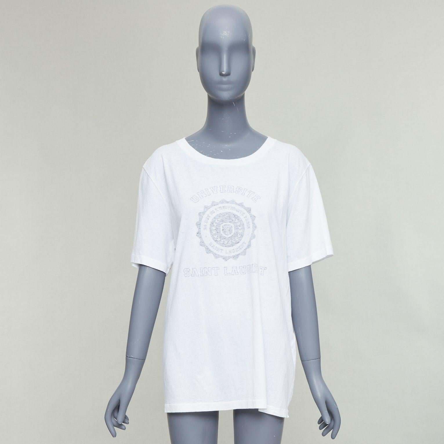 SAINT LAURENT 2016 cream universite print oversized reversed tshirt XL en venta 5