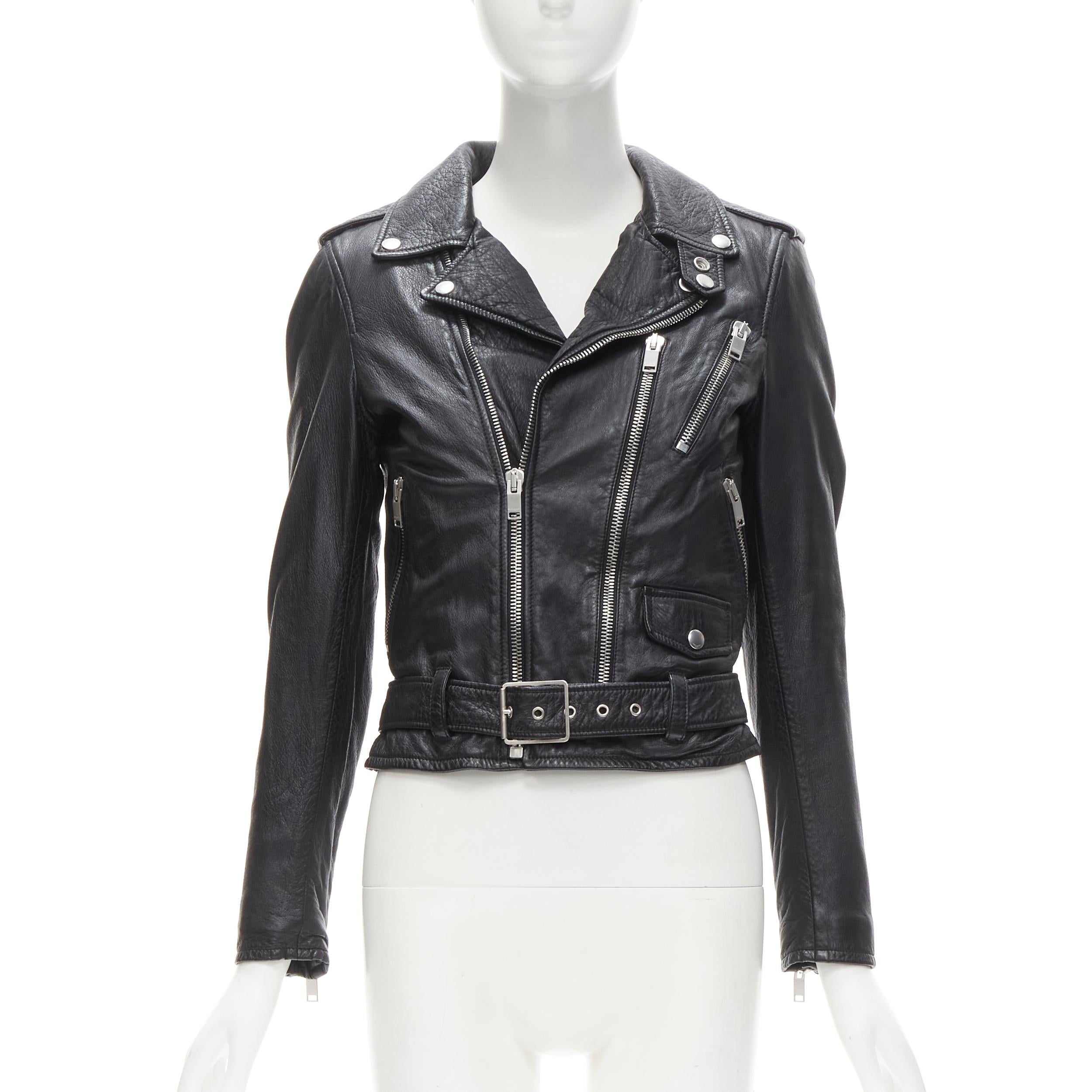 SAINT LAURENT 2016 Hedi Slimane Sang Lustré broderie lèvre cuir biker FR38 S en vente 1