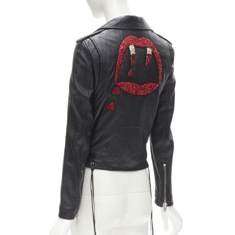 SAINT LAURENT 2016 Hedi Slimane Blood Luster embroidery lip leather biker FR38 S 3