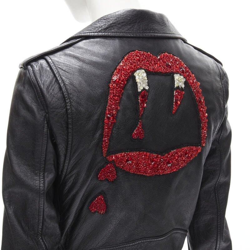 SAINT LAURENT 2016 Hedi Slimane Blood Luster embroidery lip leather biker FR38 S 5