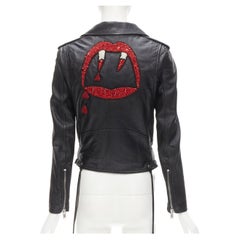 SAINT LAURENT 2016 Hedi Slimane Blood Luster Lippenstiftstickerei Leder-Bikerjacke FR38 S