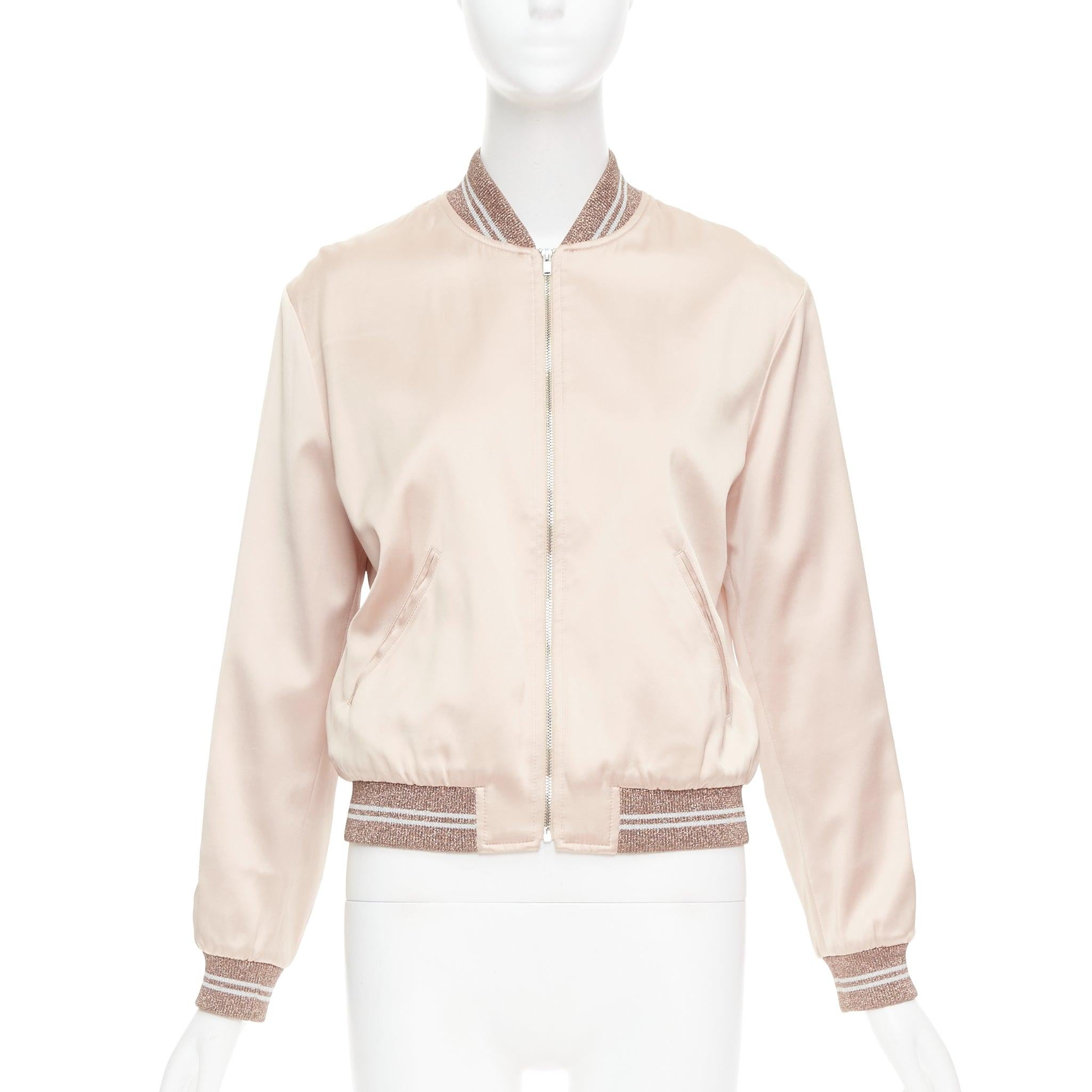 Beige SAINT LAURENT 2016 Hedi Slimane blush satin Love sequin bomber FR36 S For Sale