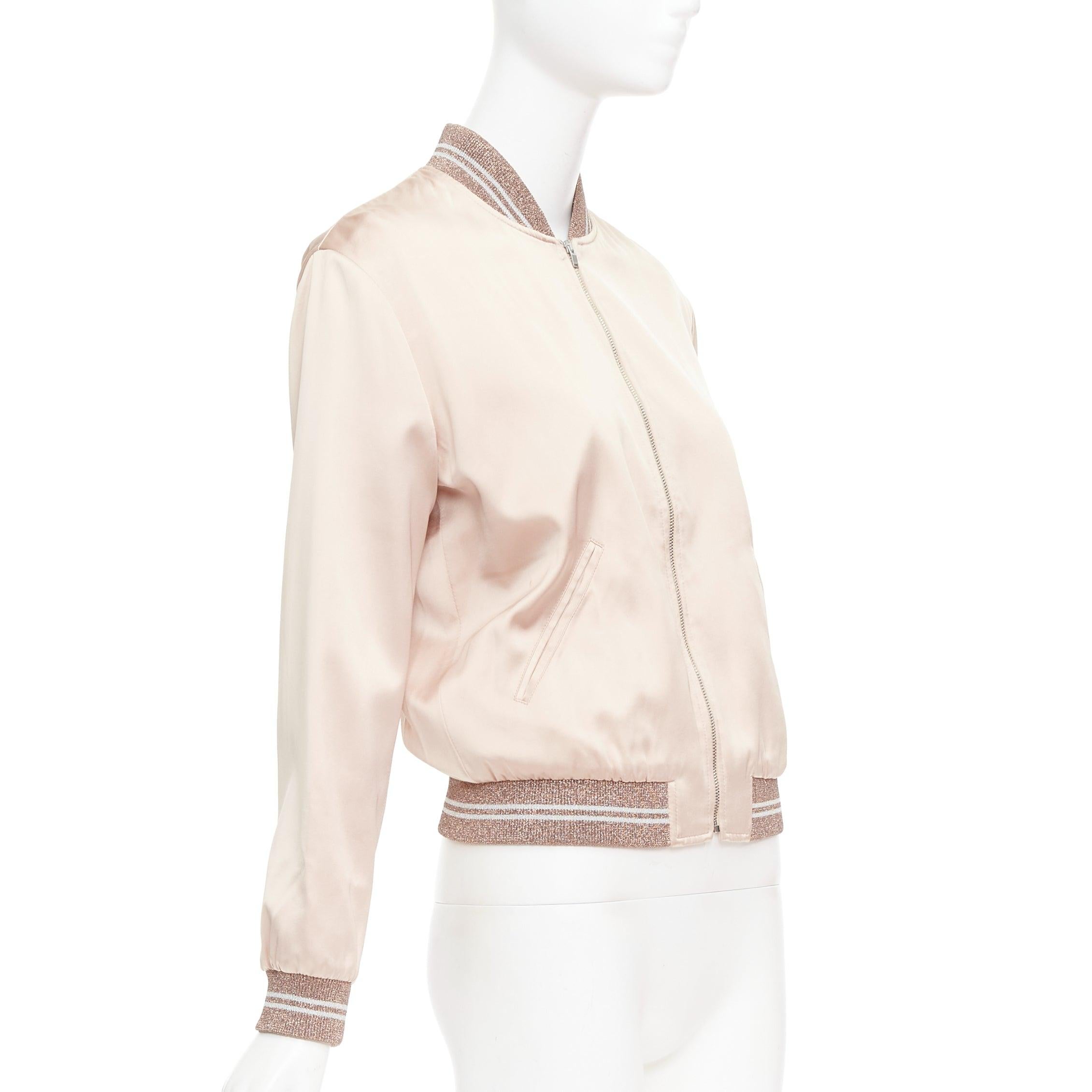 Women's SAINT LAURENT 2016 Hedi Slimane blush satin Love sequin bomber FR36 S For Sale