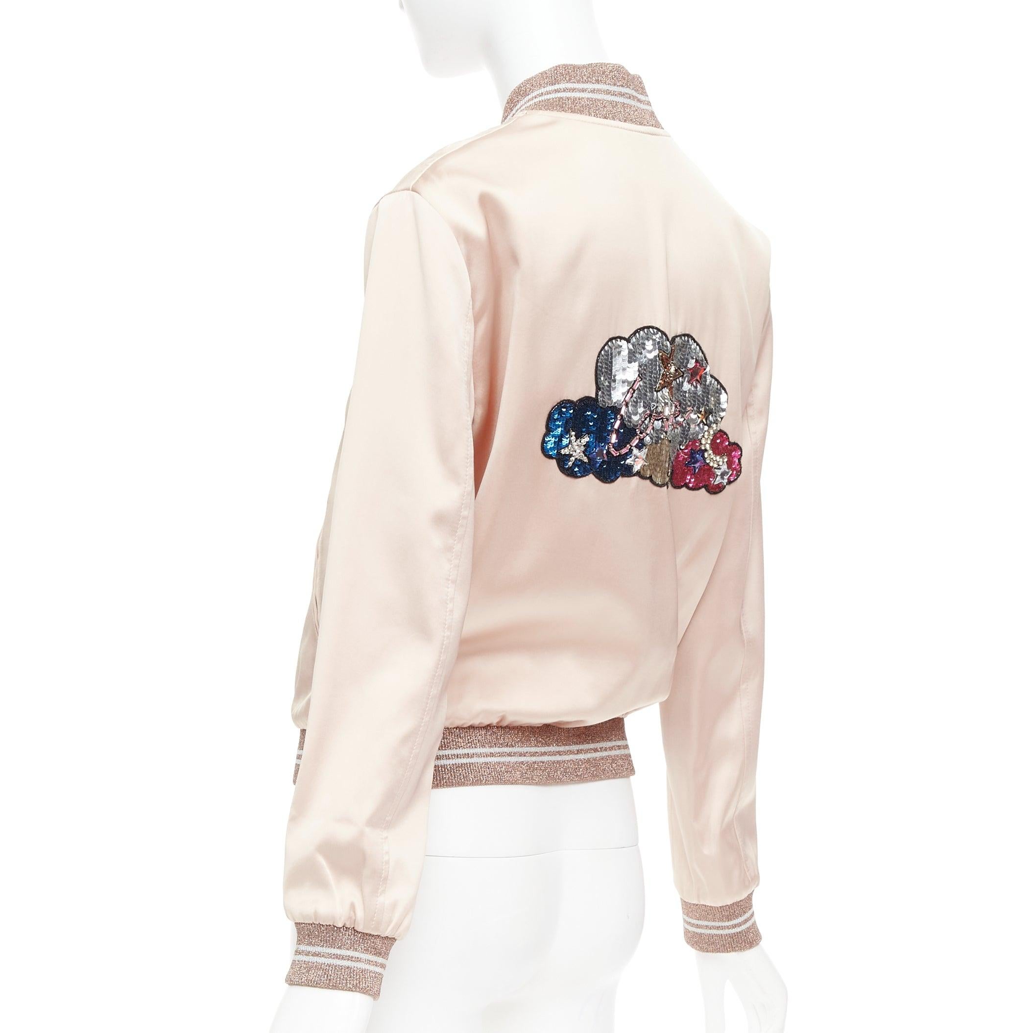 SAINT LAURENT 2016 Hedi Slimane blush satin Love sequin bomber FR36 S For Sale 2