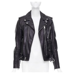 SAINT LAURENT 2016 L17 black calfskin leather buckled moto biker jacket FR44 XS