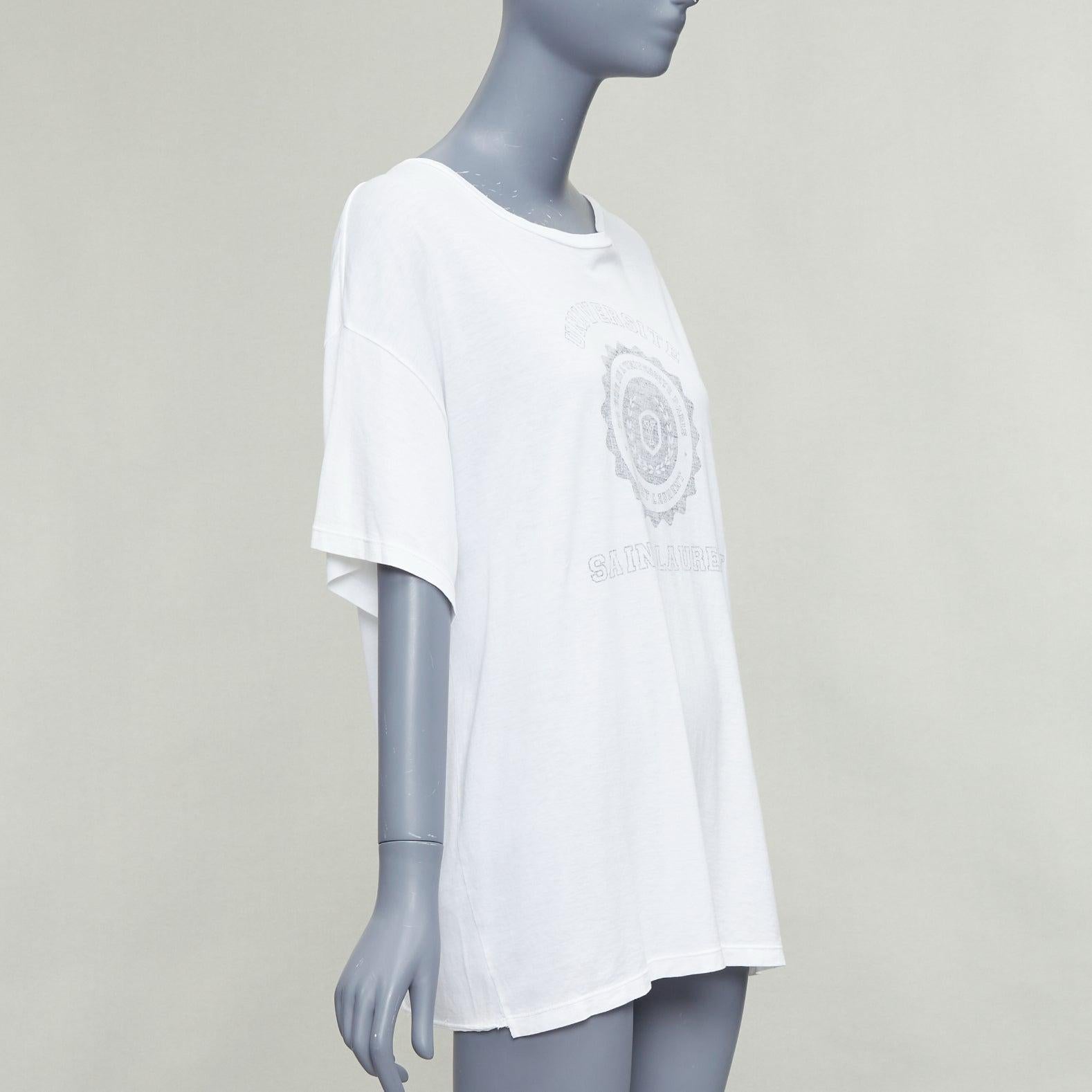 Grigio SAINT LAURENT 2016 off white university varsity logo washed oversized tshirt S. in vendita