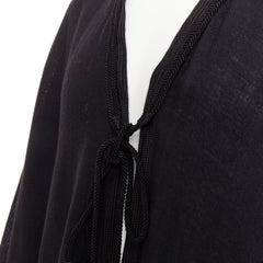 SAINT LAURENT 2016 Runway Hedi Slimane black wool fringed tassel tie cape poncho