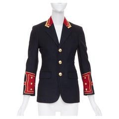 SAINT LAURENT 2016 Runway navy red gold Officer Napoleon wool blazer FR40 M