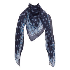 SAINT LAURENT 2016 Runway Surf Sound navy blue paisley cashmere silk wrap scarf