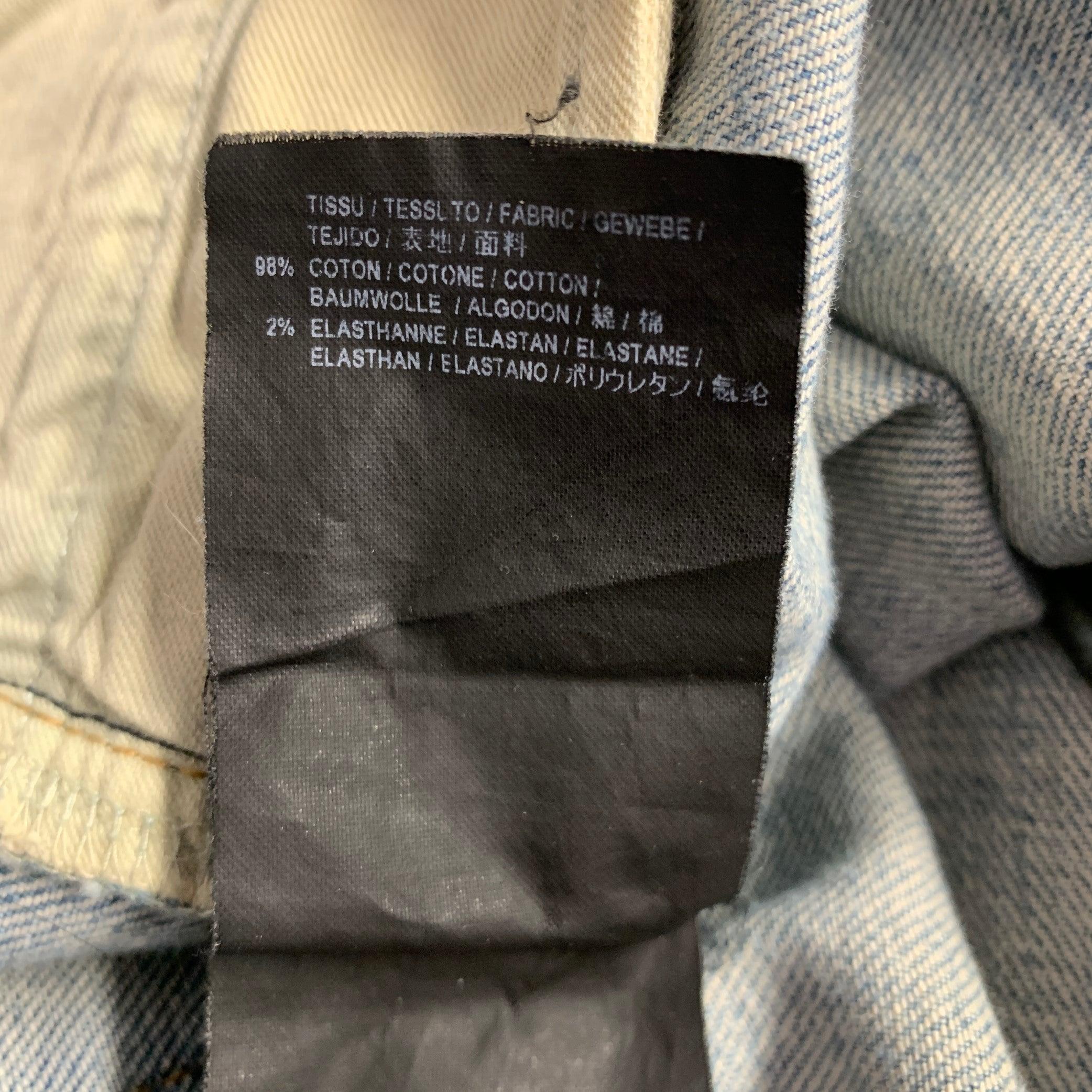 SAINT LAURENT 2016 Size 31 Blue Distressed Cotton Blend Narrow Leg Jeans For Sale 2