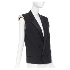 SAINT LAURENT 2016 Surf Sound wool cut sleeves exposed shoulder pads tuxedo vest