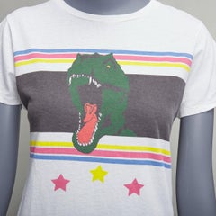 SAINT LAURENT 2016 T Rex Dino vintage washed print white tshirt XS