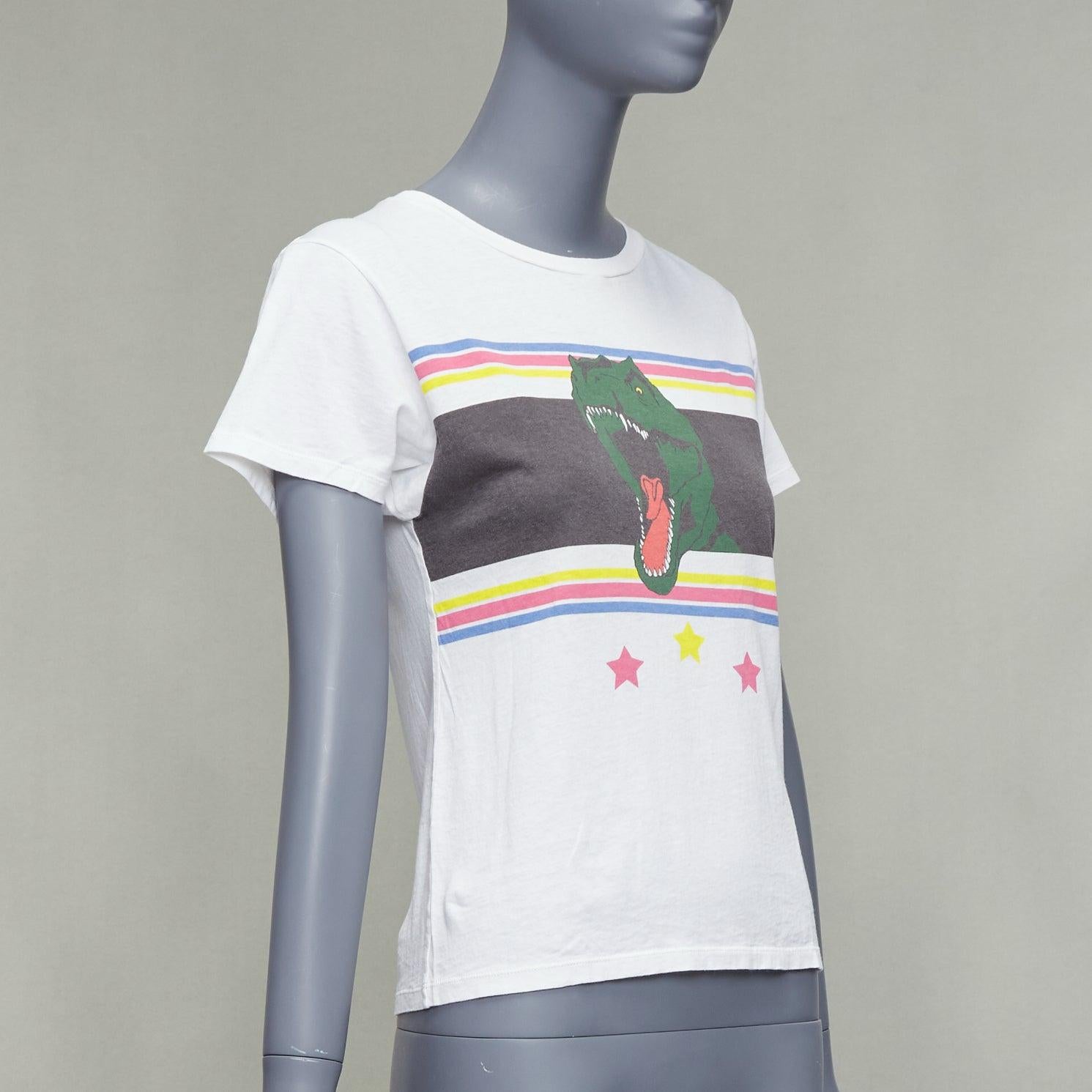 SAINT LAURENT 2016 T Rex Dino Vintage gewaschen Druck weißes T-Shirt XS (Grau) im Angebot