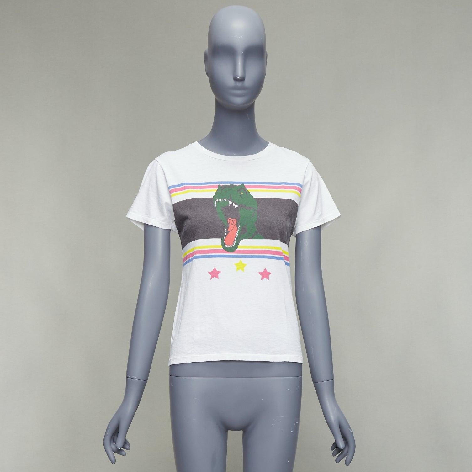 SAINT LAURENT 2016 T Rex Dino Vintage gewaschen Druck weißes T-Shirt XS im Angebot 5