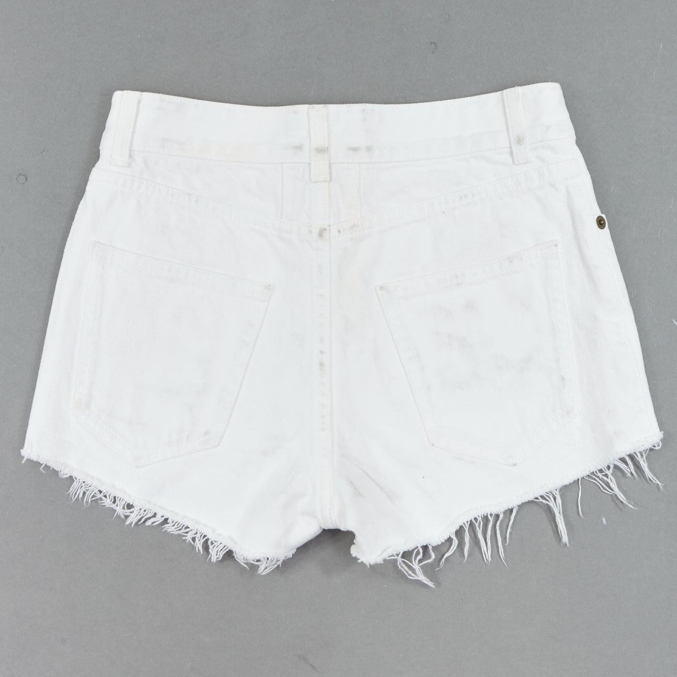 Gray SAINT LAURENT 2016 white cotton cut off frayed jean denim shorts 25