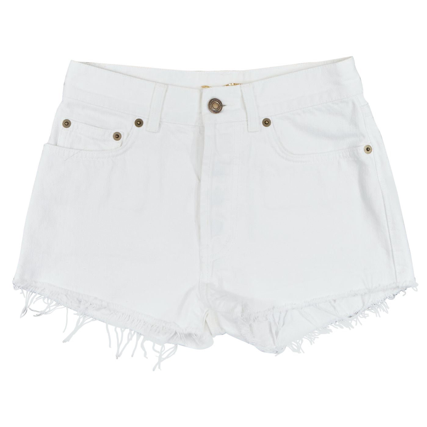 Saint Laurent 2016 pantaloncini in cotone bianco tagliati e sfrangiati in denim 25".