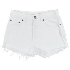 Saint Laurent 2016 pantaloncini in cotone bianco tagliati e sfrangiati in denim 25".