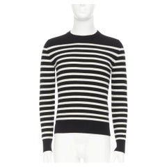 SAINT LAURENT 2017 100% Cashmere black white horizontal striped crewneck sweater