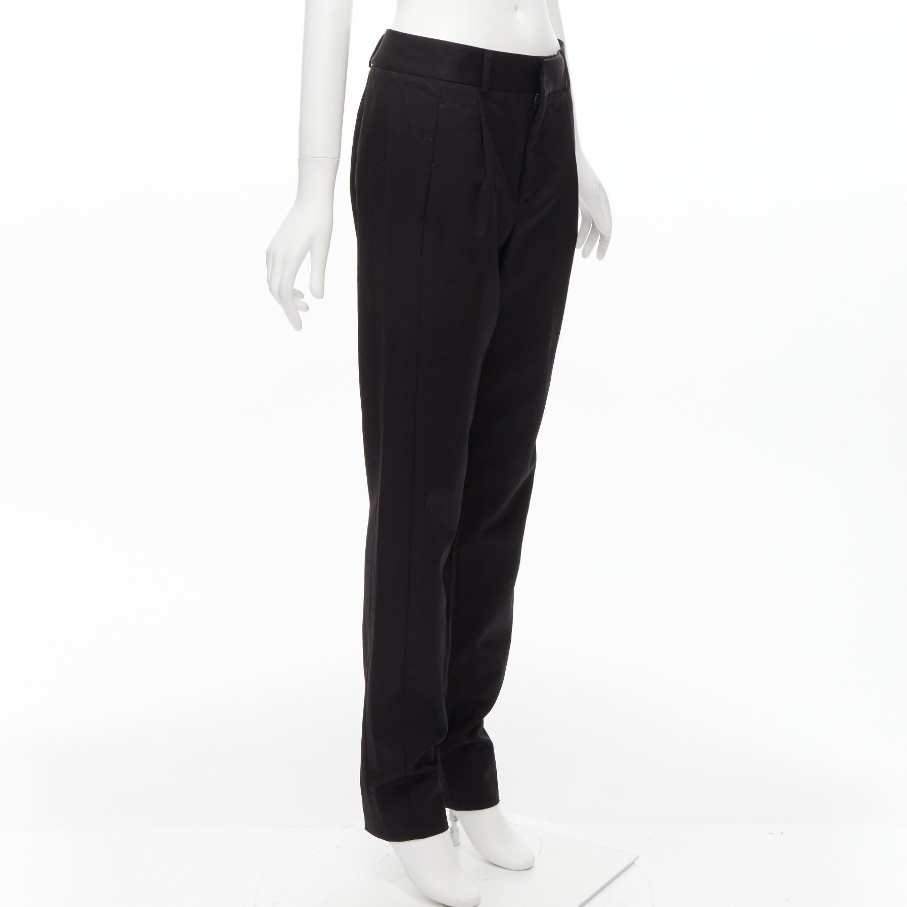 Black SAINT LAURENT 2017 black 100% virgin wool minimal pleat straight trousers FR36 S For Sale
