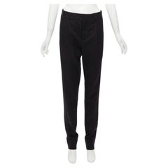 SAINT LAURENT 2017 black 100% virgin wool minimal pleat straight trousers FR36 S