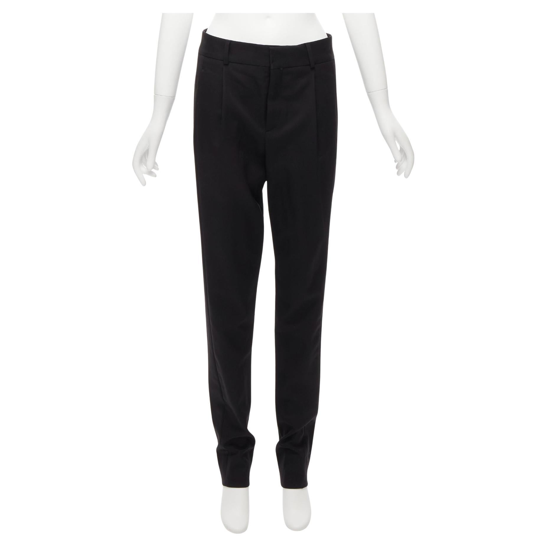 SAINT LAURENT 2017 black 100% virgin wool minimal pleat straight trousers FR36 S