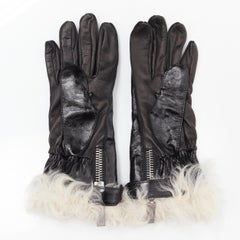 SAINT LAURENT 2017 black calf patent leather shearling lined biker glove