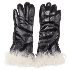 SAINT LAURENT 2017 gant biker en cuir verni de veau noir doublé de shearling