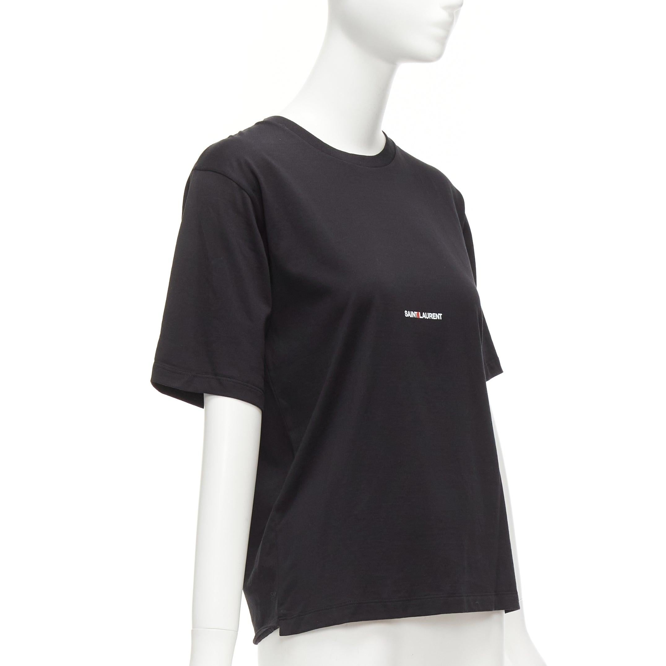 Black SAINT LAURENT 2017 black cotton box white logo boxy half sleeve tshirt XS For Sale
