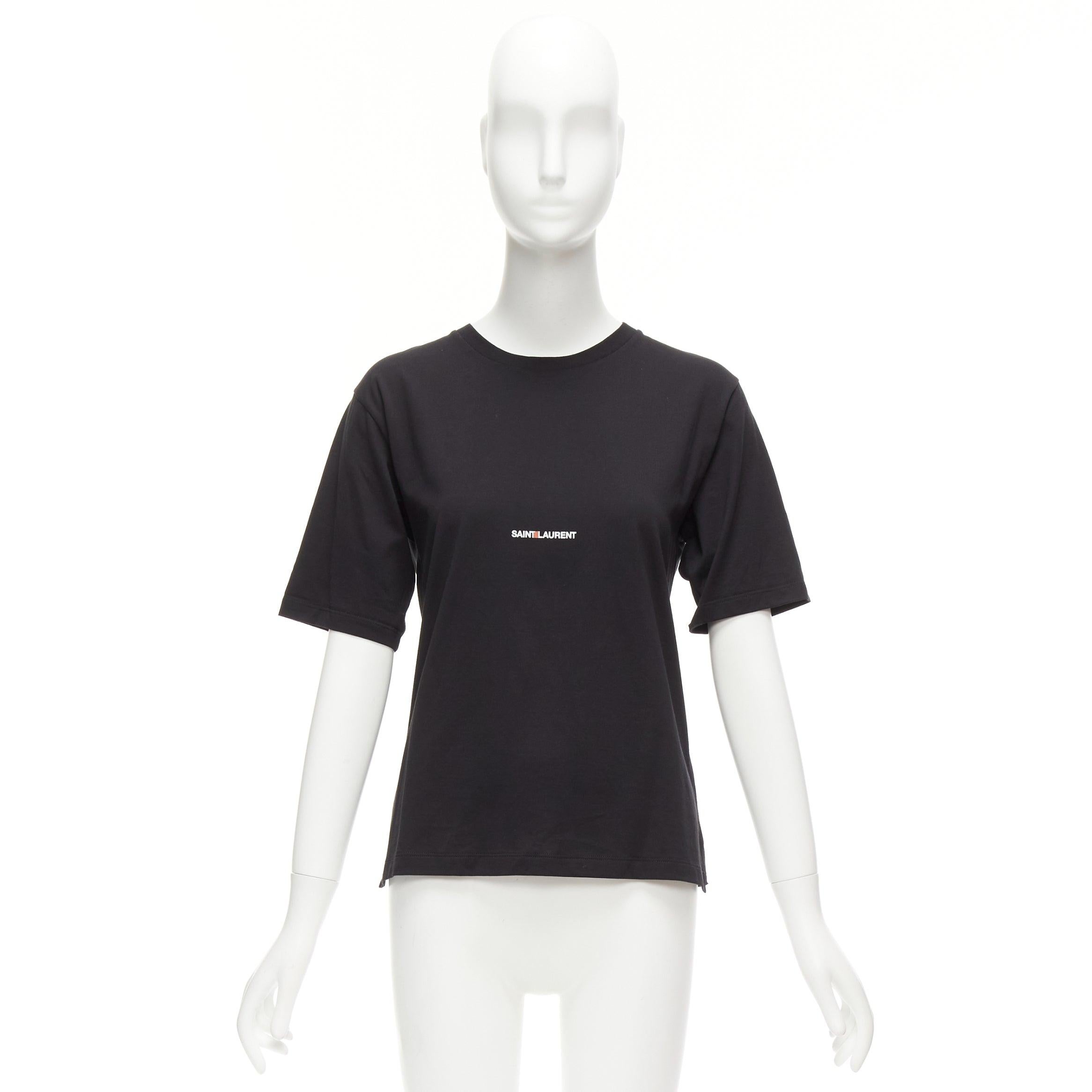 SAINT LAURENT 2017 black cotton box white logo boxy half sleeve tshirt XS For Sale 5