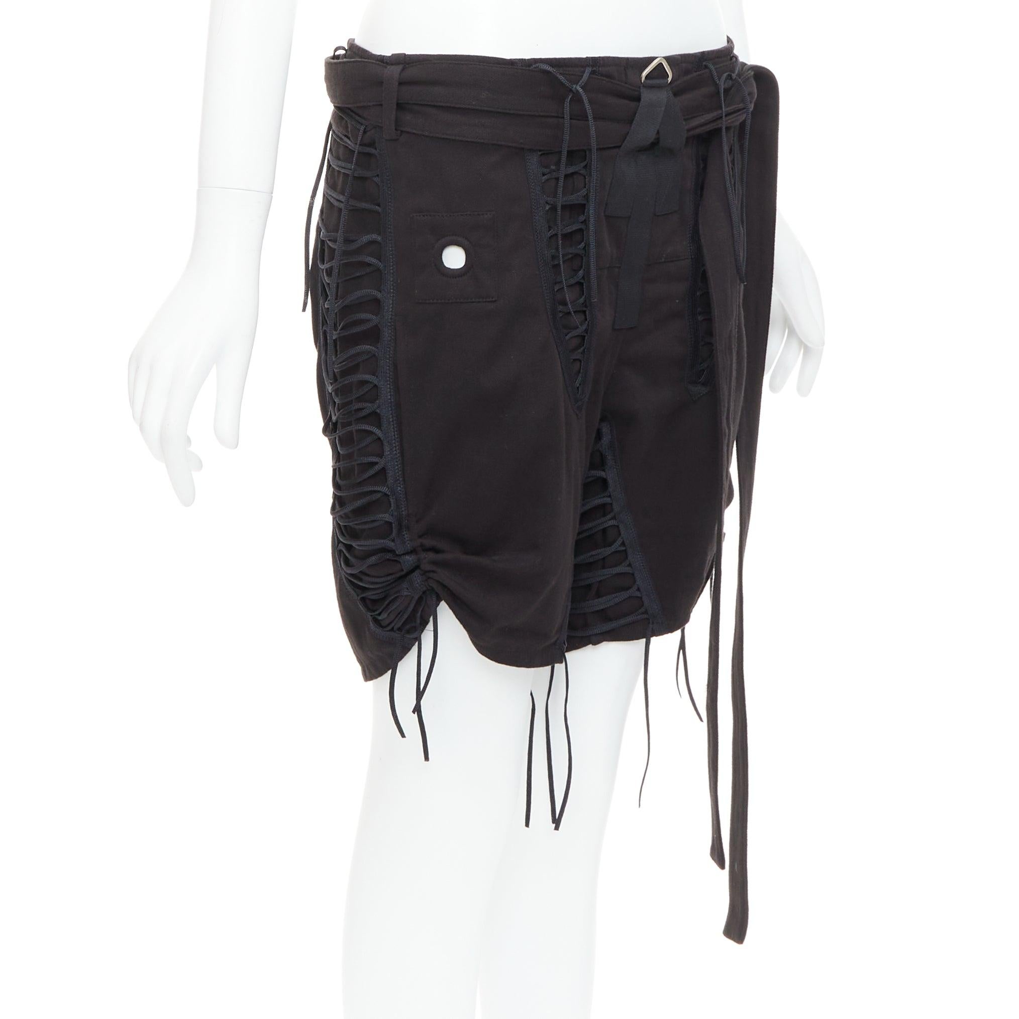 Black SAINT LAURENT 2017 black cotton linen lace up details gothic shorts FR36 S For Sale