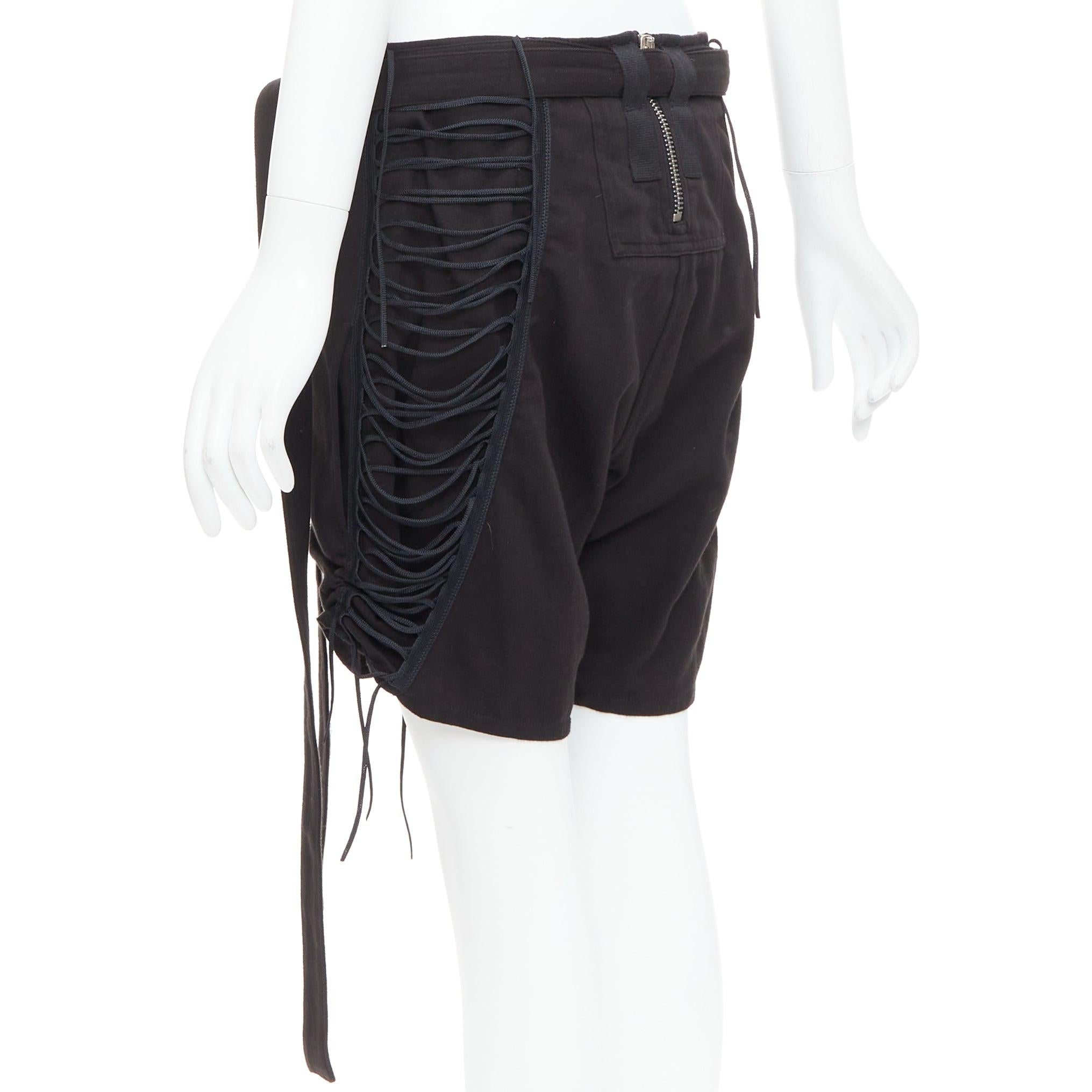 SAINT LAURENT 2017 black cotton linen lace up details gothic shorts FR36 S For Sale 2