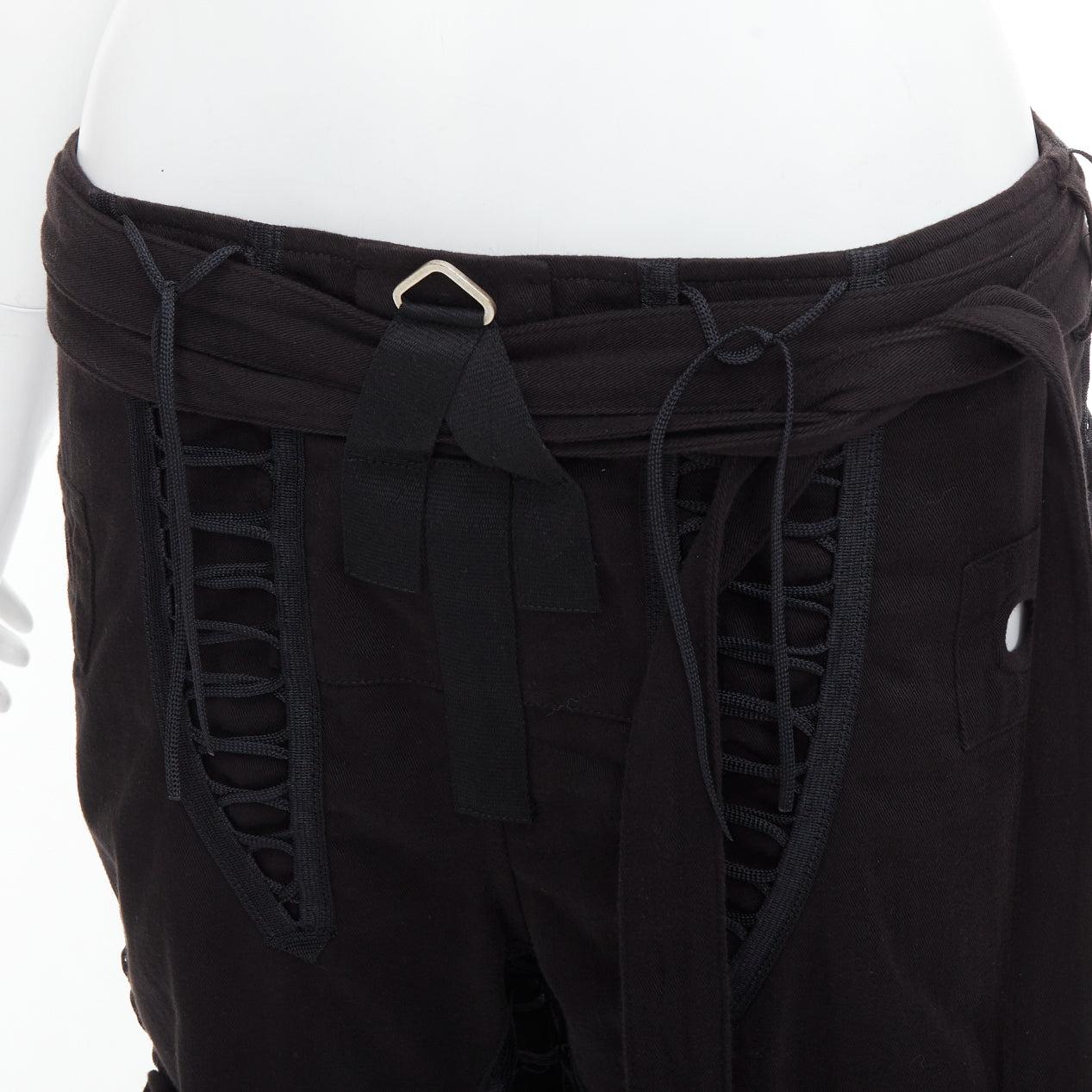 SAINT LAURENT 2017 black cotton linen lace up details gothic shorts FR36 S For Sale 3