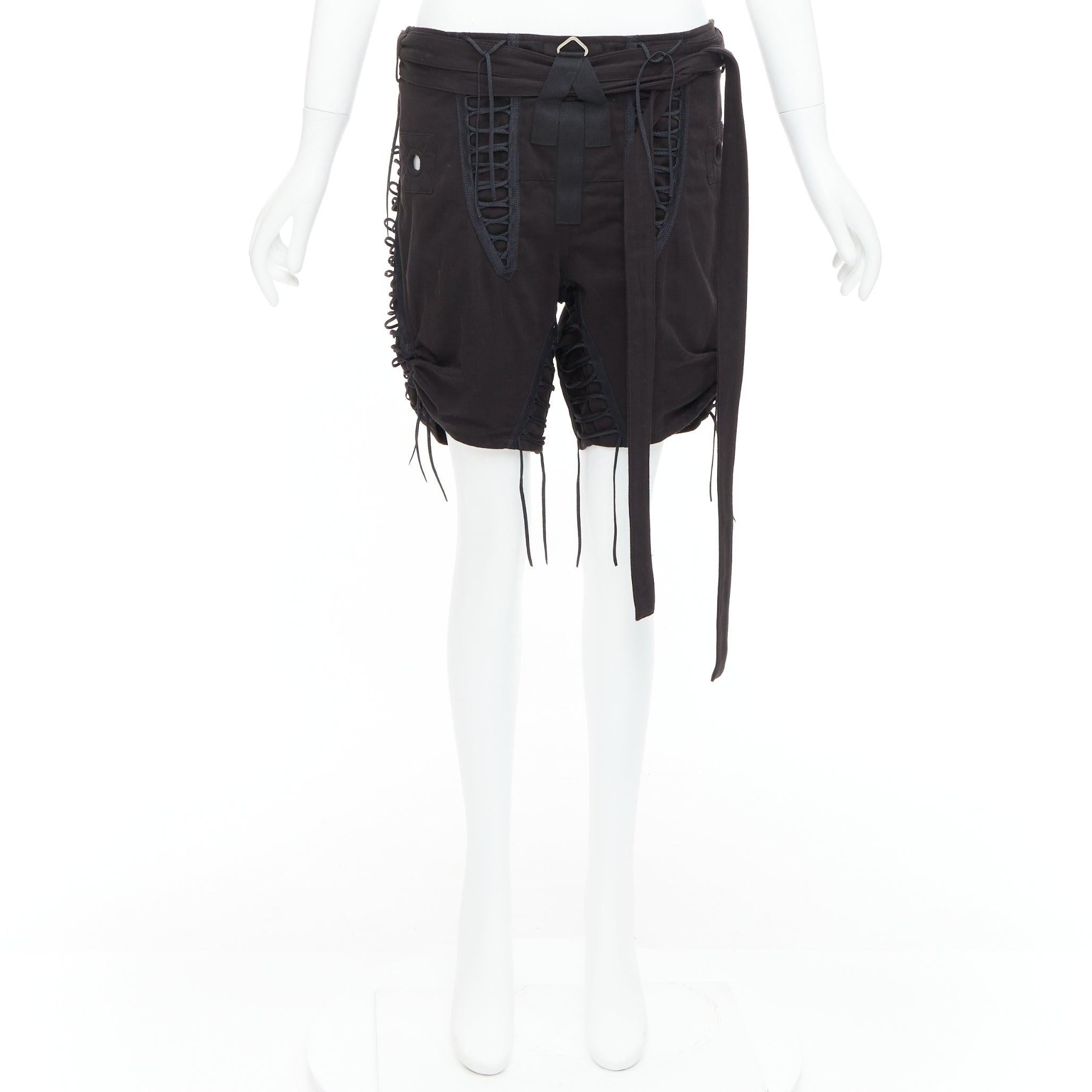 SAINT LAURENT 2017 black cotton linen lace up details gothic shorts FR36 S For Sale 5