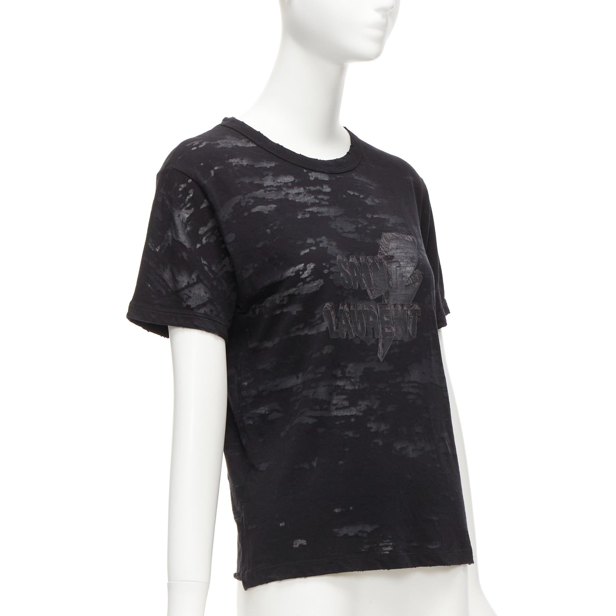 Nero Saint Laurent 2017 nero Devore Lightning Bolt logo stampato tshirt XS in vendita