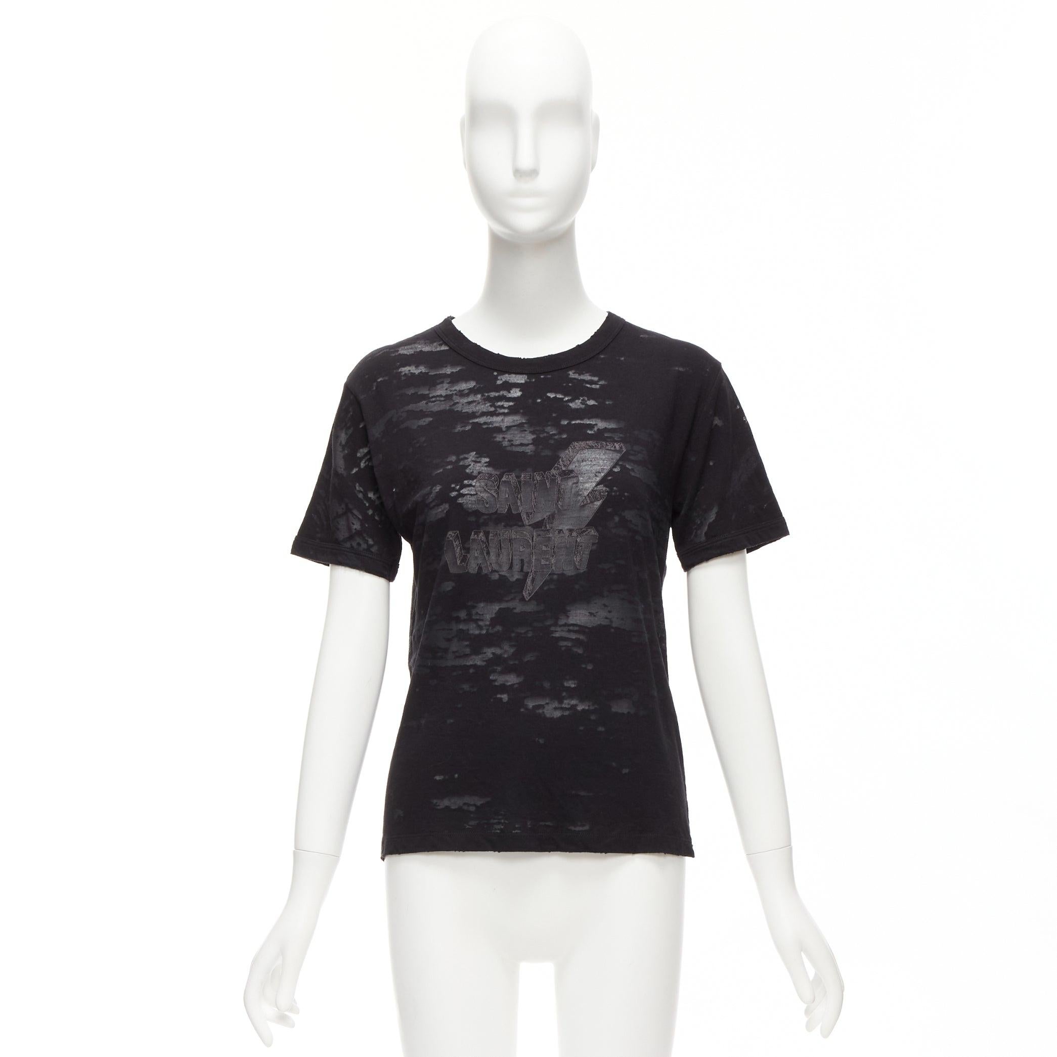Saint Laurent 2017 nero Devore Lightning Bolt logo stampato tshirt XS in vendita 4