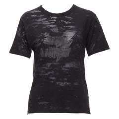 Saint Laurent 2017 nero Devore Lightning Bolt logo stampato tshirt XS