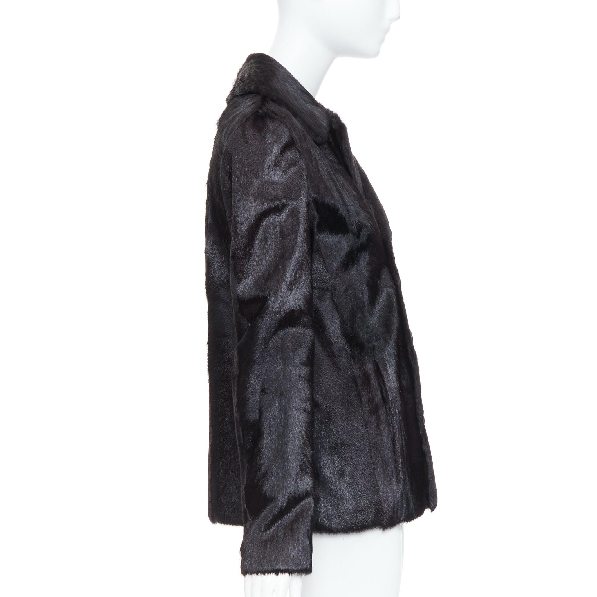 SAINT LAURENT 2017 black goat fur double breasted coat jacket FR44 2XL For Sale 1