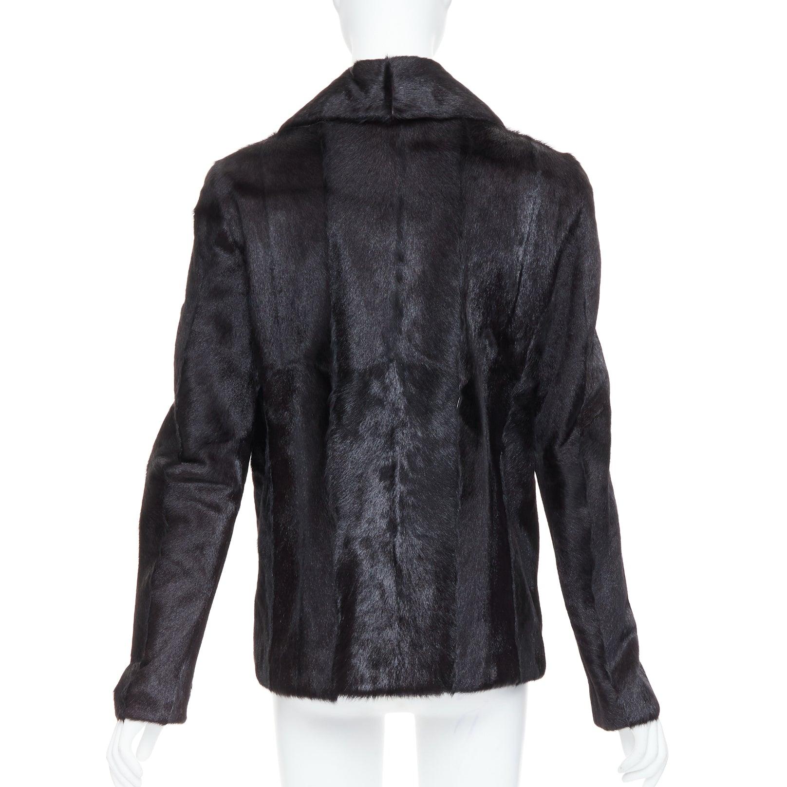 SAINT LAURENT 2017 black goat fur double breasted coat jacket FR44 2XL For Sale 2