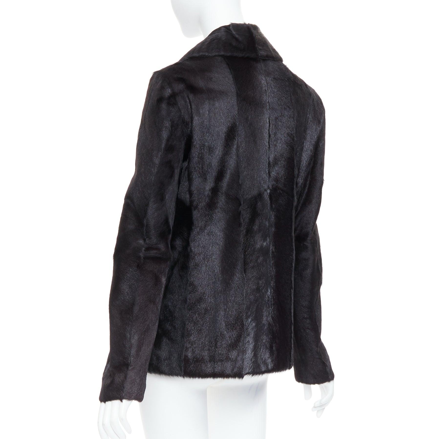 SAINT LAURENT 2017 black goat fur double breasted coat jacket FR44 2XL For Sale 3